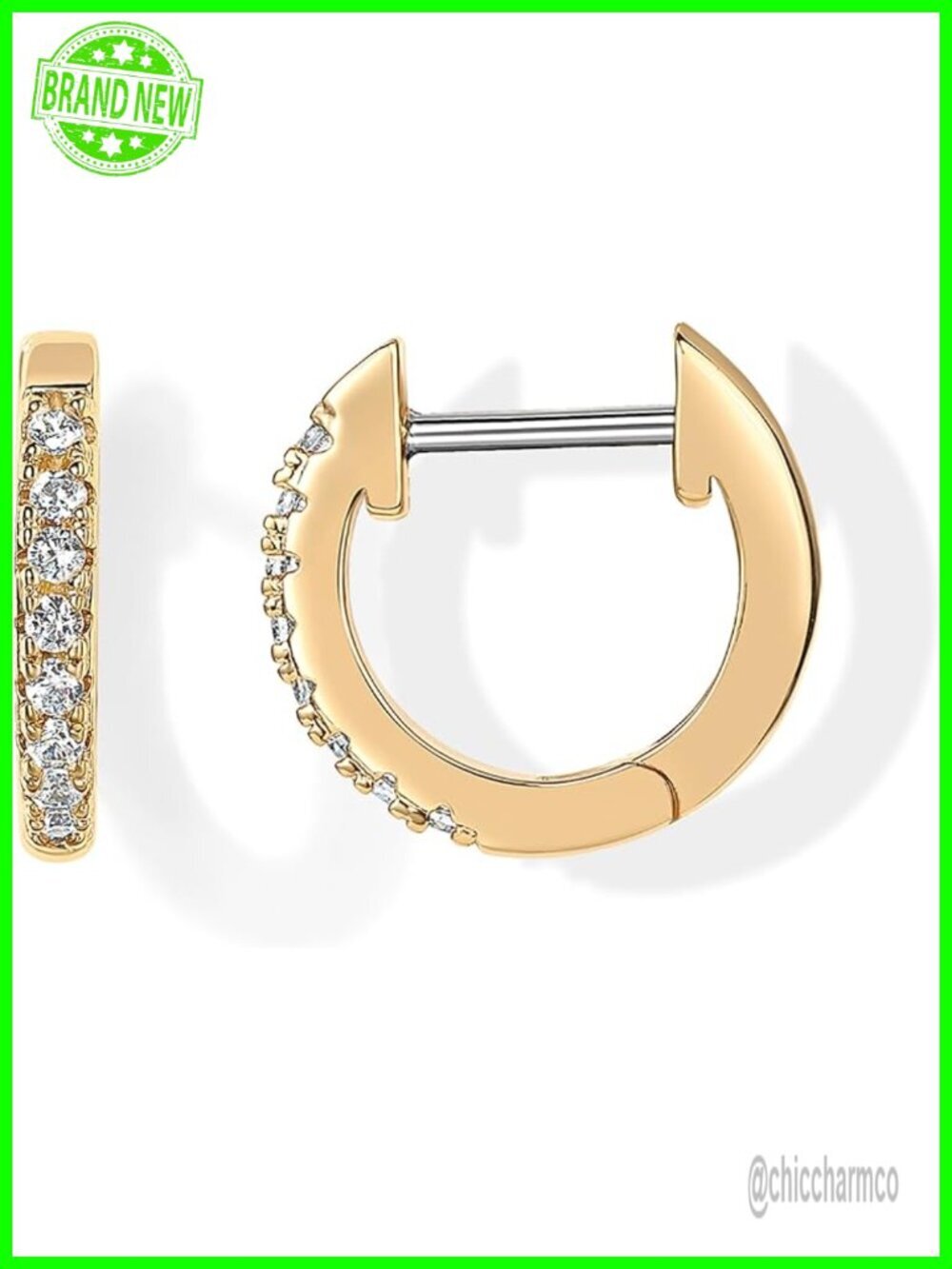 18K Gold Plated Huggie Ear Cuff Cubic Zirconia Earrings for Women